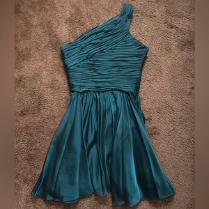Halston Heritage One Shoulder Teal Mini Dress Size 0